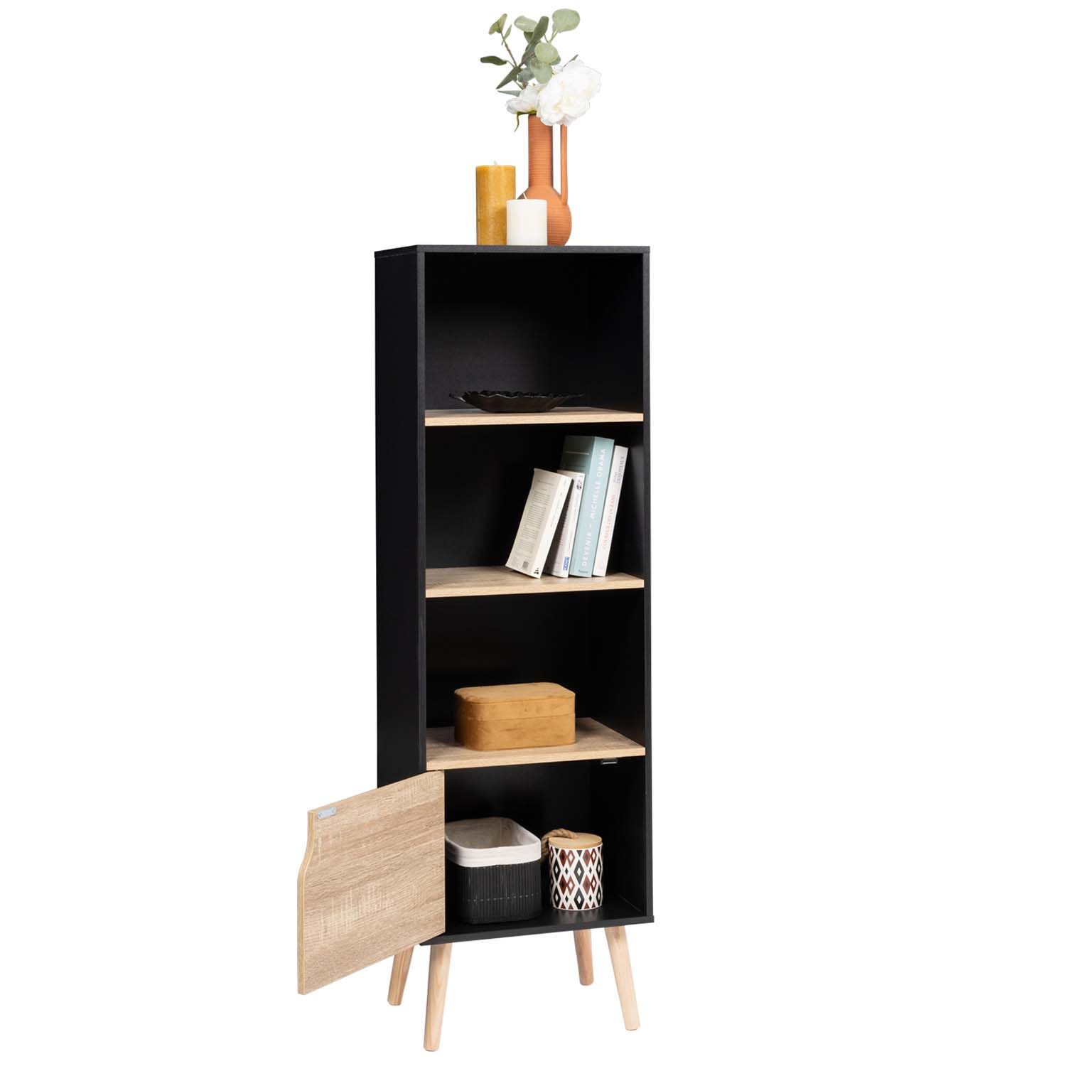 Bibliothèque étagère scandinave noir et hêtre EMMIE ID Market