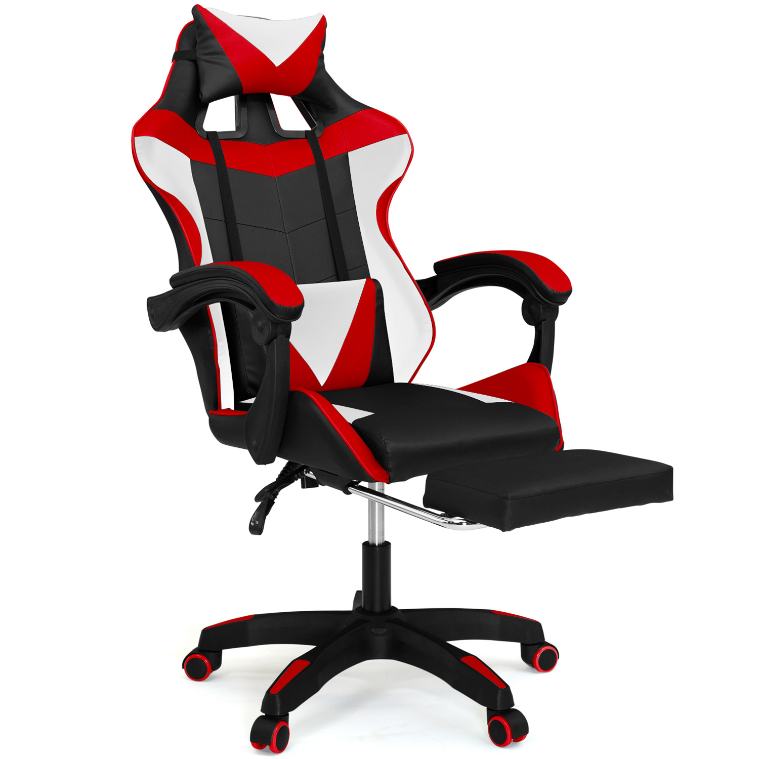 Chaise gaming réglable avec coussins noir blanc et rouge ALEX ID