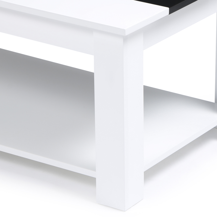 Table basse contemporaine GEORGIA plateau relevable bois blanc et noir