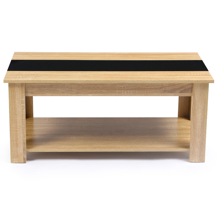 Table basse contemporaine GEORGIA plateau relevable bois noir et imitation hêtre