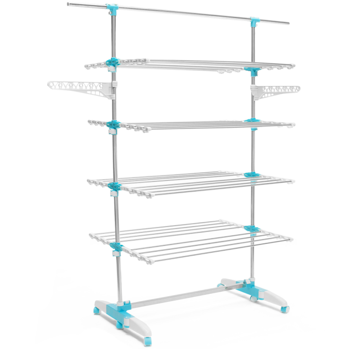 Cheap 4 tier stainless steel clotheshorse white and blue | ID Market