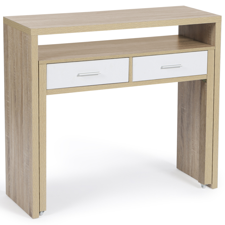 Bureau extensible bois blanc et imitation hêtre