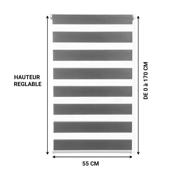 Store enrouleur zébré jour nuit l.55 x H. max 170 CM blanc x2