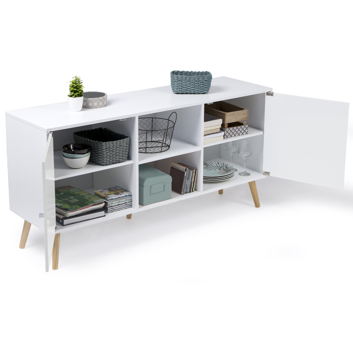 Buffet bas scandinave 140 cm EFFIE 2 portes bois blanc