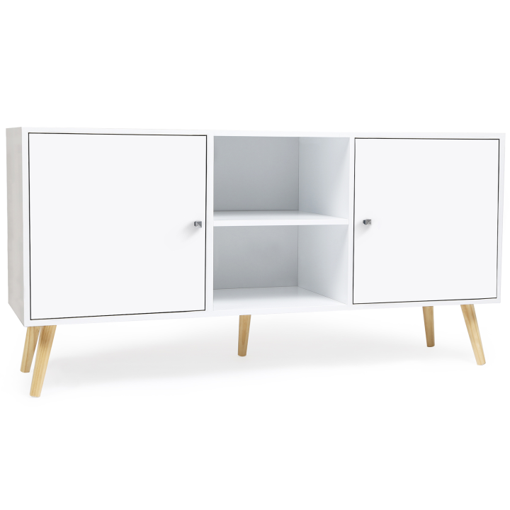 Buffet bas scandinave 140 cm EFFIE 2 portes bois blanc