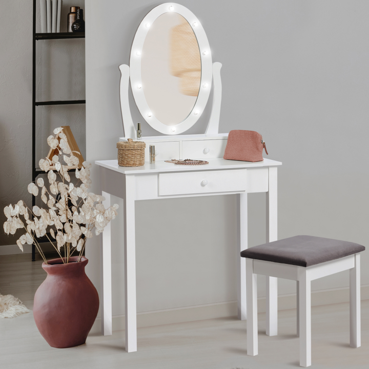 Coiffeuse Bella avec miroir LED et tabouret