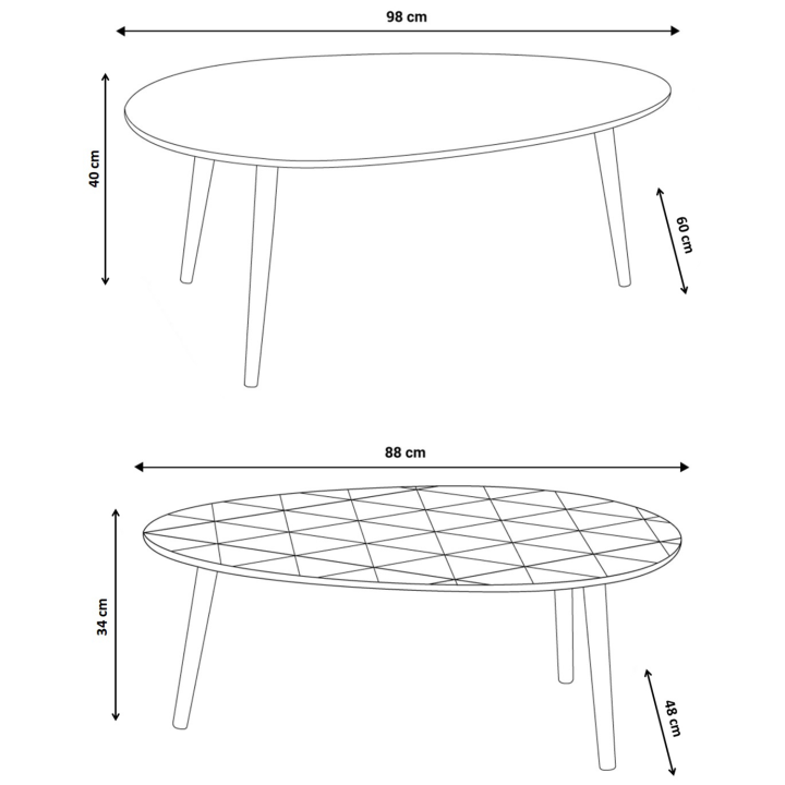 Lot de 2 tables basses gigognes scandinaves laquées grise et jaune