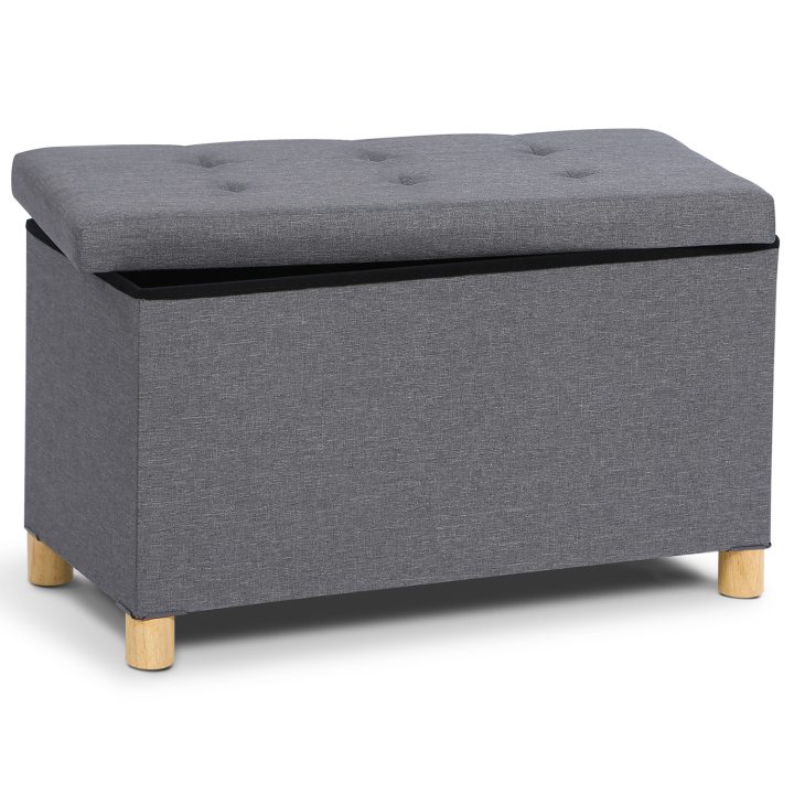 Banc coffre rangement 76 cm en tissu gris anthracite