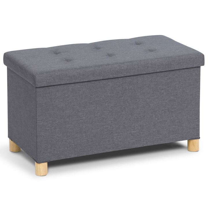 Banc coffre rangement 76 cm en tissu gris anthracite