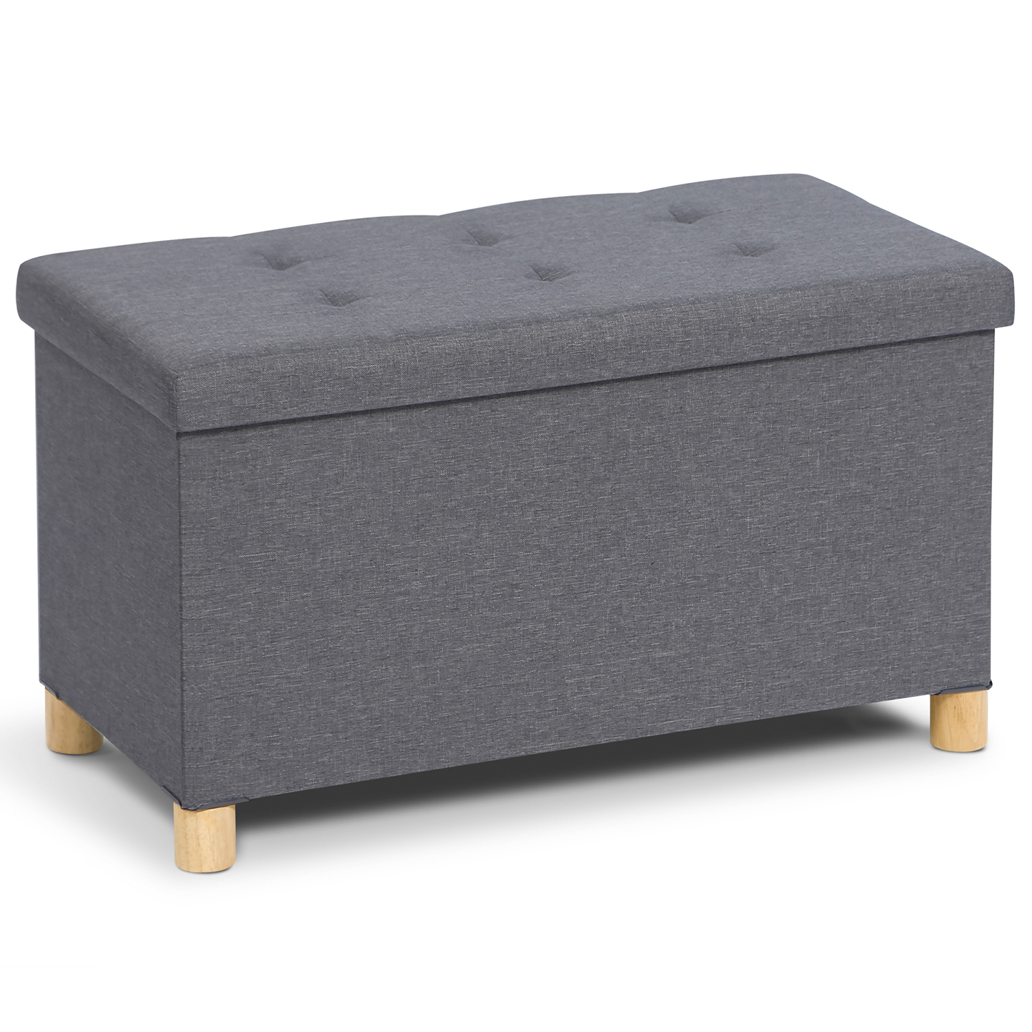 Banc coffre rangement sur pied 76 cm tissu gris anthracite