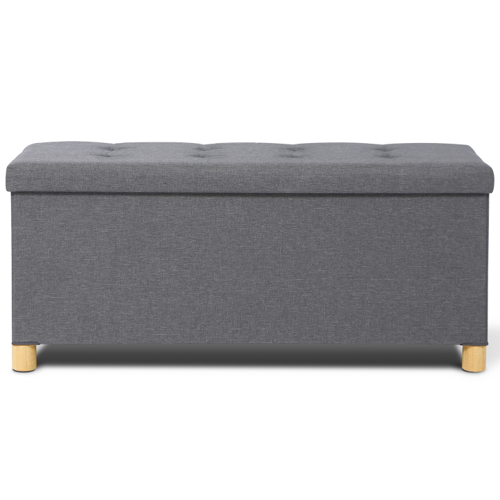 Banc coffre rangement 100 cm en tissu gris anthracite