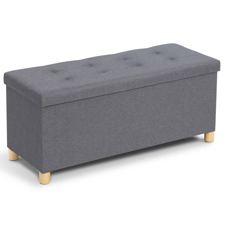 Banc coffre rangement 100 cm en tissu gris anthracite