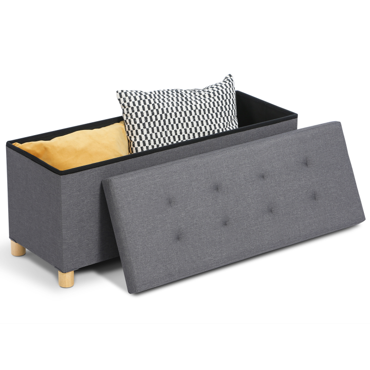 Banc coffre rangement 100 cm en tissu gris anthracite