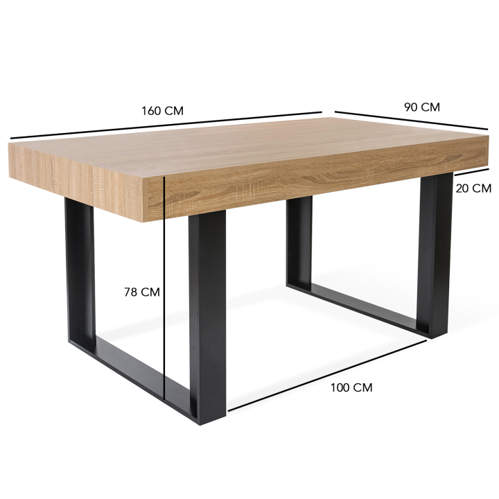 Mesa de comedor industrial de haya imitación madera 160 cm - PHOENIX | ID Market