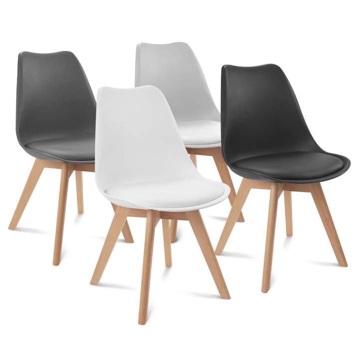 Lot de 4 chaises scandinaves SARA mix color gris foncé, gris clair, blanc et noir