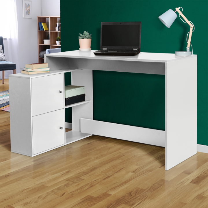 Bureau d'angle en forme de L BOB bois blanc