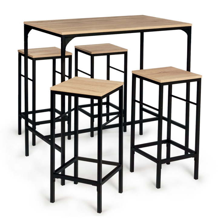 Ensemble table haute de bar DETROIT 100 cm et 4 tabourets design industriel