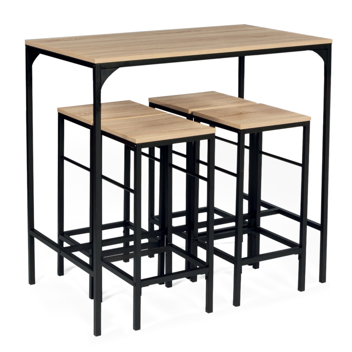 Ensemble table haute de bar DETROIT 100 cm et 4 tabourets design industriel