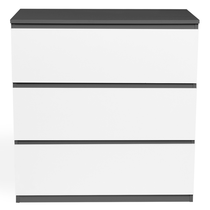 Commode 3 tiroirs TOMI bois blanc et gris