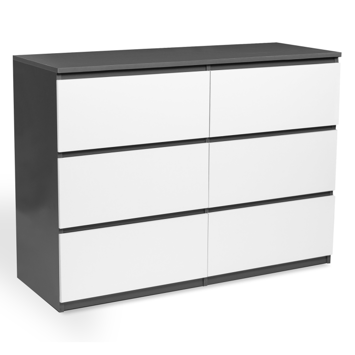 Commode 6 tiroirs TOMI bois blanc et gris