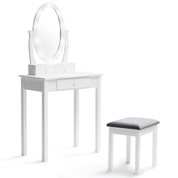 Coiffeuse Bella avec miroir LED et tabouret