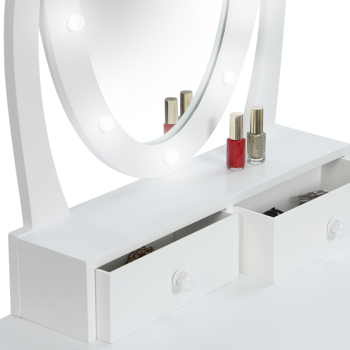 Coiffeuse Bella avec miroir LED et tabouret