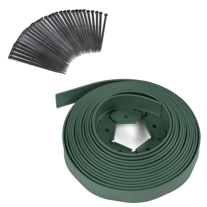 Bordurette de jardin flexible verte 10M avec 30 piquets d'ancrage