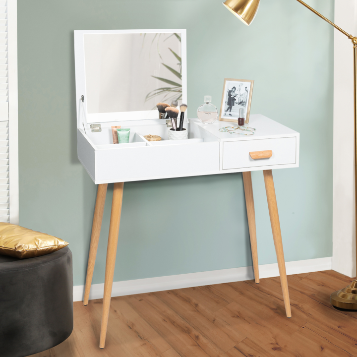 Coiffeuse scandinave LISA miroir rabattable blanche