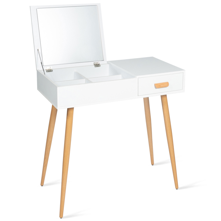 Coiffeuse scandinave LISA miroir rabattable blanche