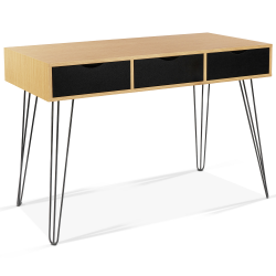 Bureau 3 tiroirs vintage NOEMI bois pied épingle