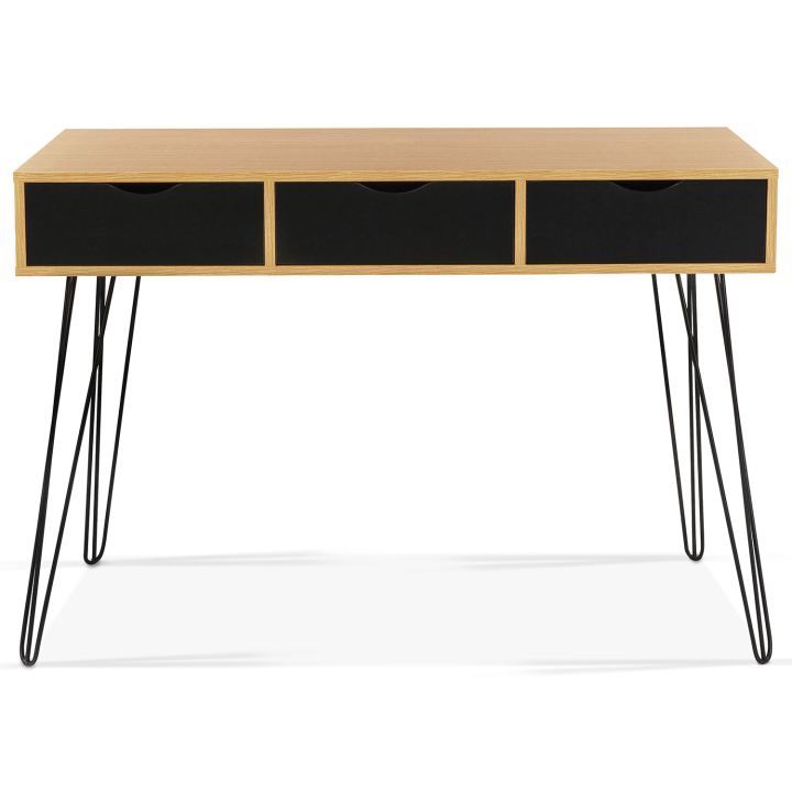 Bureau 3 tiroirs vintage NOEMI bois pied épingle