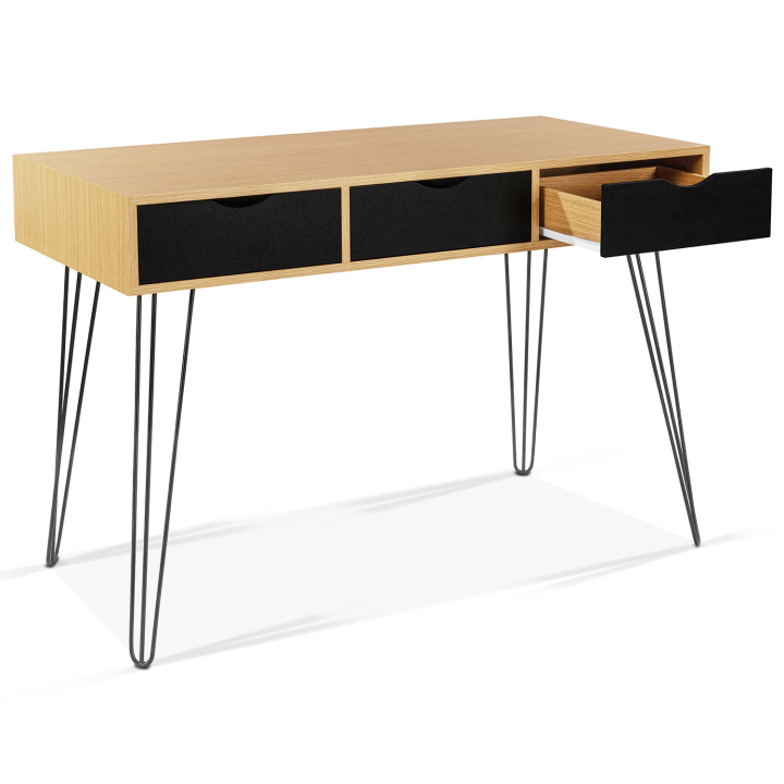 Bureau 3 tiroirs vintage NOEMI bois pied épingle