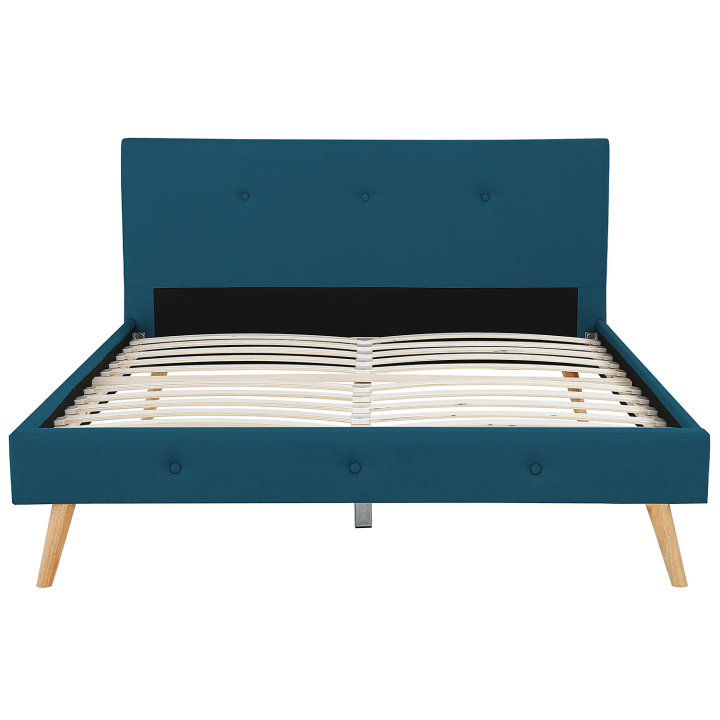 Lit double scandinave Oslo 140x190 cm tissu bleu canard