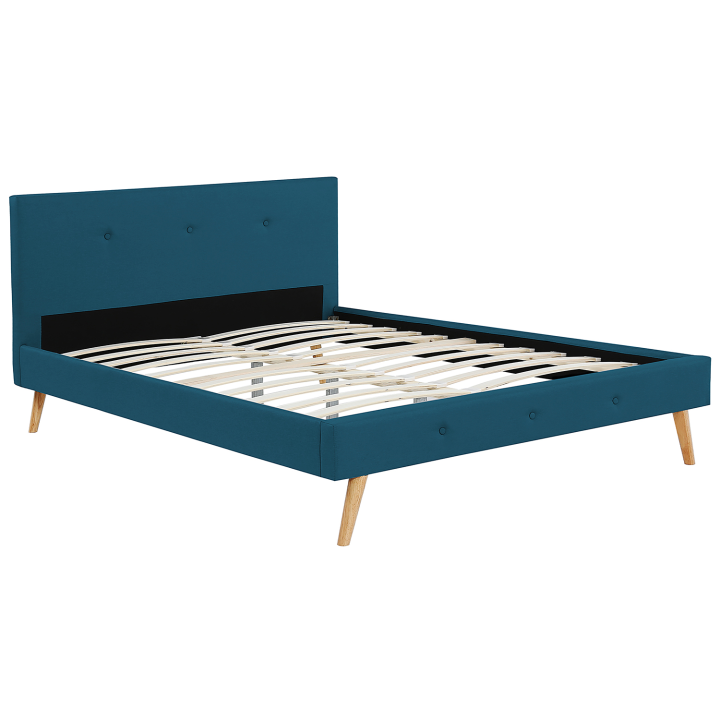 Lit double scandinave Oslo 140x190 cm tissu bleu canard