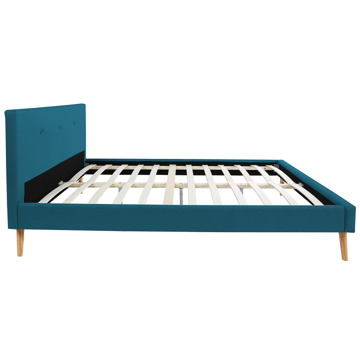 Lit double scandinave Oslo 160x200 cm tissu bleu canard