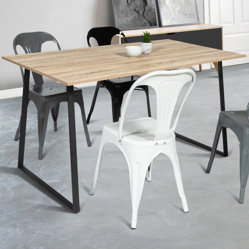 Grande table à manger ronde industrielle bois gris Peter - GdeGdesign