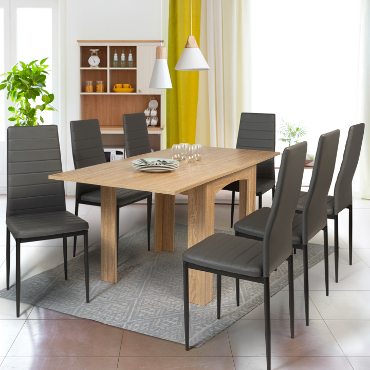 Table à manger extensible rectangle DONA 6-8 personnes hêtre 80-160cm