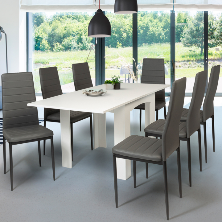 Table à manger extensible rectangle DONA 6-8 personnes blanche 80-160 cm