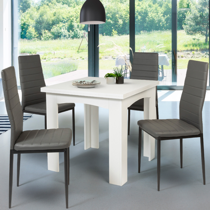 Table à manger extensible rectangle DONA 6-8 personnes blanche 80-160 cm