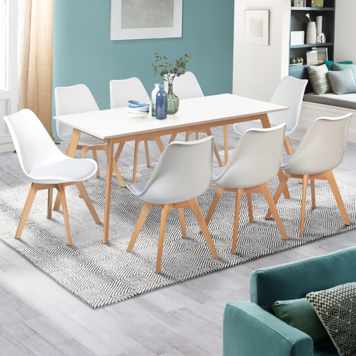 Table scandinave extensible rectangle INGA 6-8 personnes blanche 160-200 cm