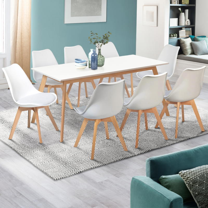 Table Extensible Bois et Blanc 160 cm - Style Scandinave - Melino