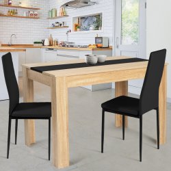 Table à manger rectangle ROZY 4 personnes imitation hêtre et noire 110 cm