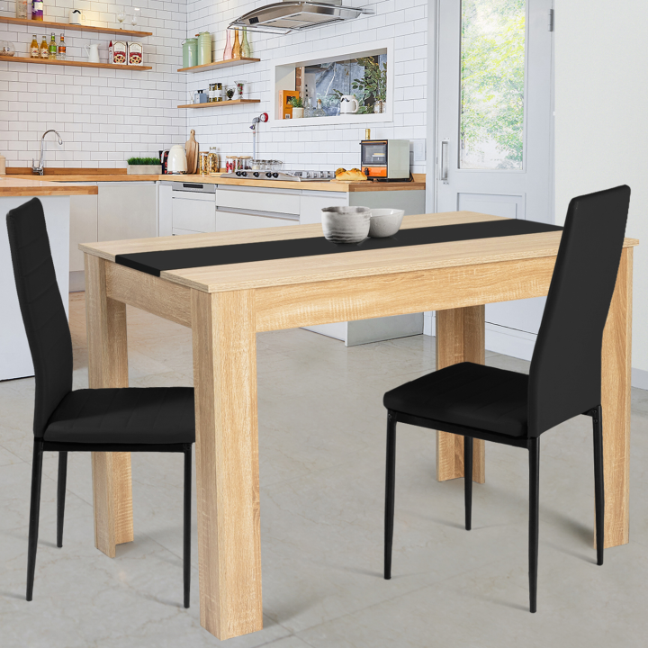 Mesa de comedor barata para 4 en imitación madera de haya y negro | ID Market