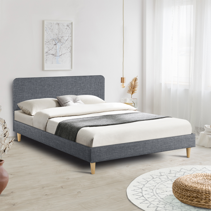 Cama escandinava 140x190 cm barata gris antracita | ID Market