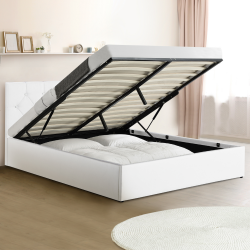 Lit coffre double avec sommier AUSTIN 140 x 190 CM PVC blanc