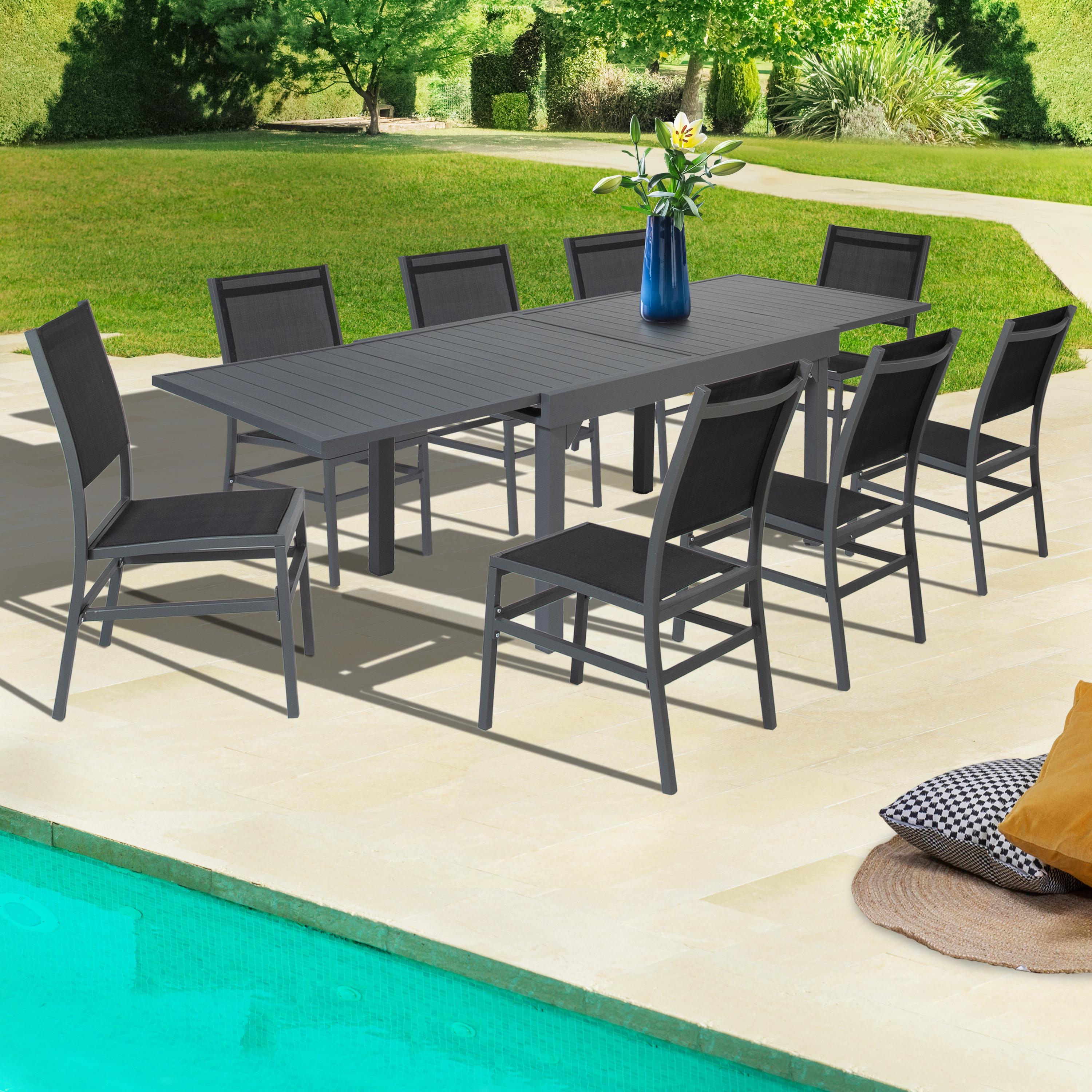 Table De Jardin Extensible Aluminium Avec 8 Chaises Empilables Lima Id Market