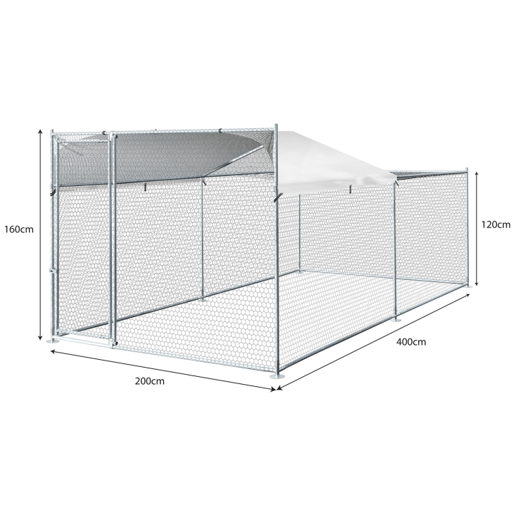 Enclos BOGOTA 8 m² parc grillagé 2x4x1,6 M acier galvanisé avec filet