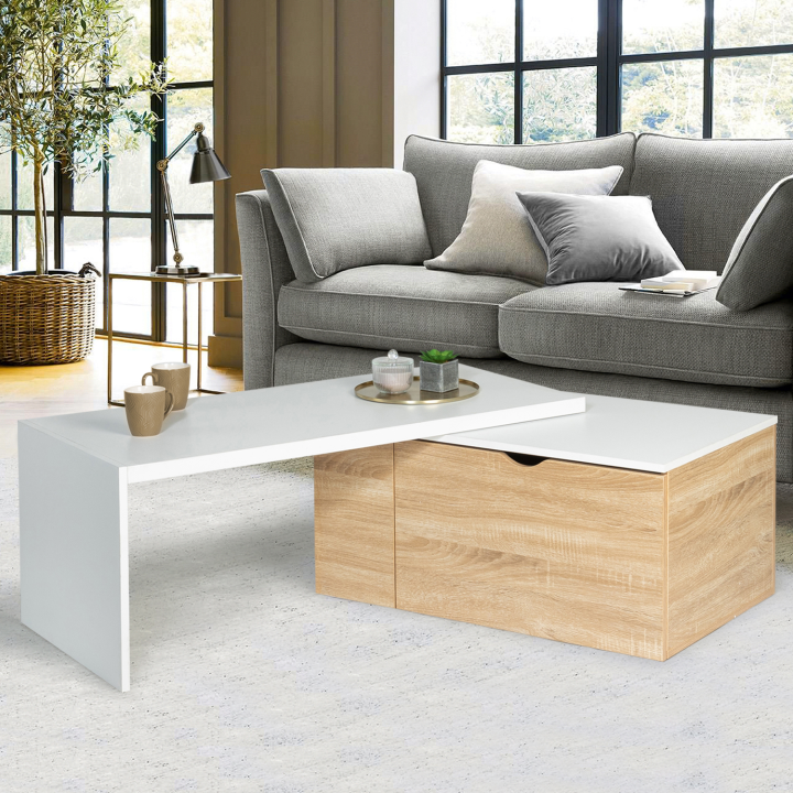 Table basse rotative bois blanc 360° LIZZI contemporaine