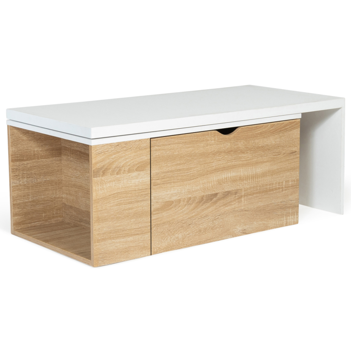 Table basse rotative bois blanc 360° LIZZI contemporaine