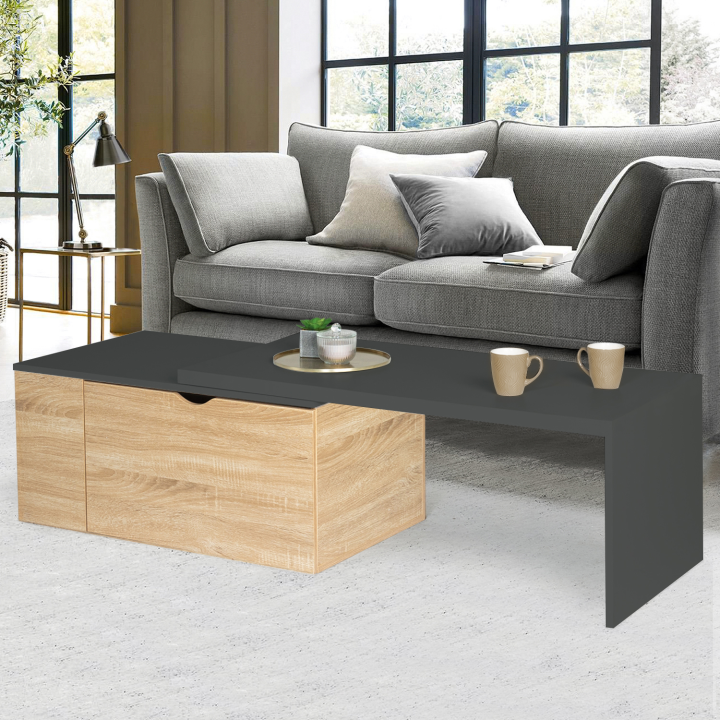 Table basse rotative bois gris 360° LIZZI contemporaine